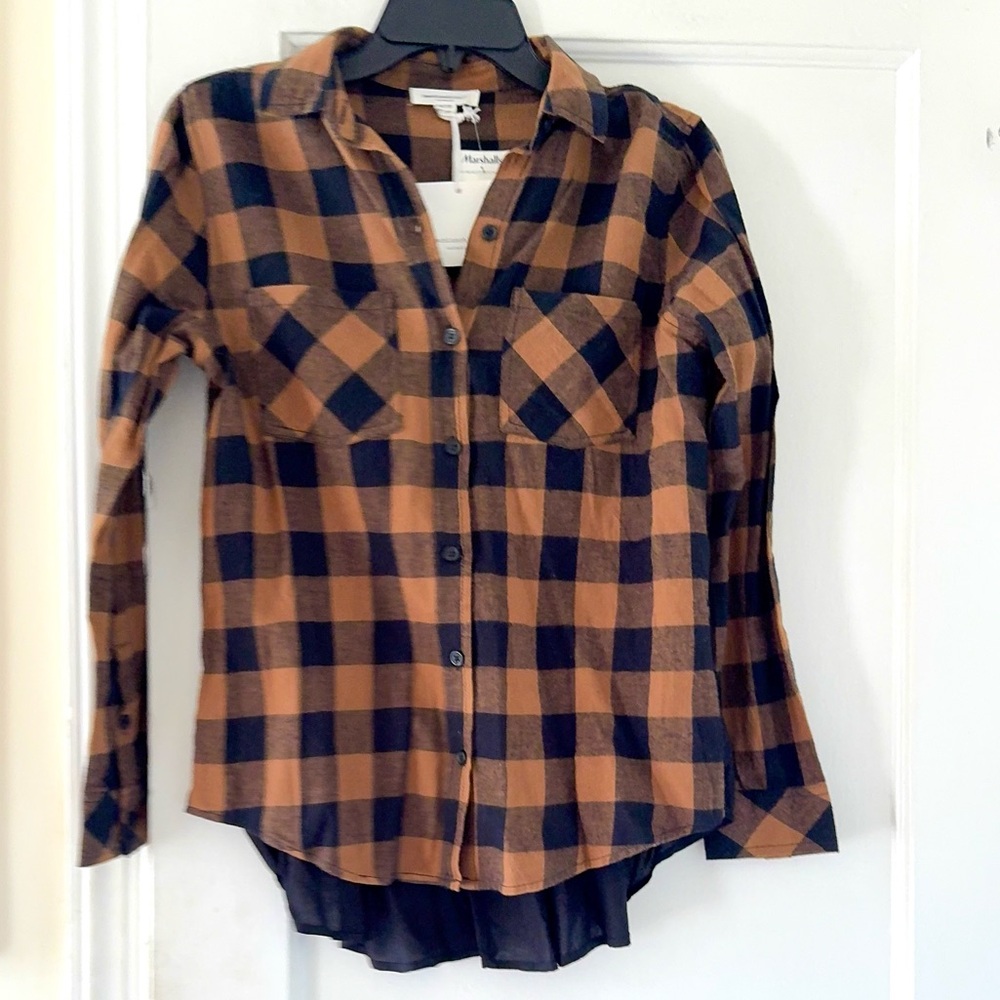 Beachlunchlounge Brown Plaid Shirt Back Peplum